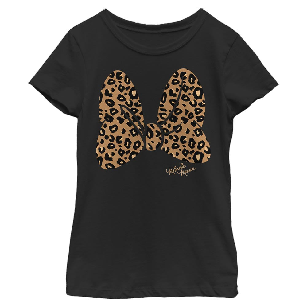 Girl's Disney Minnie Mouse Cheetah Print Bow Signature T-Shirt