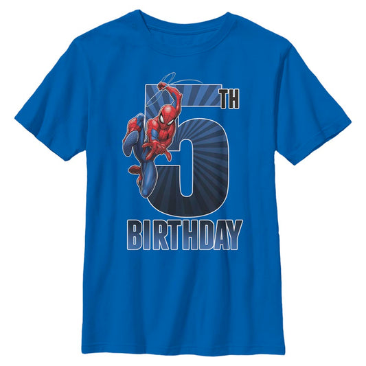 Boy's Marvel Spider-Man Swinging 5th Birthday T-Shirt