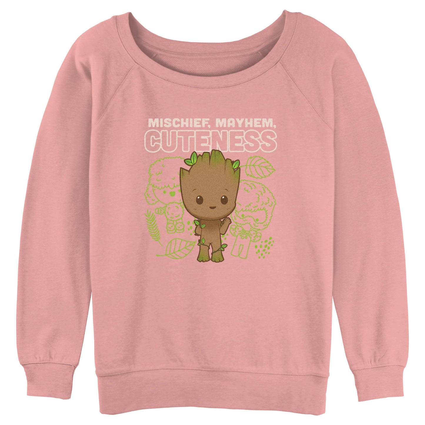 Junior's Marvel Cute Groot Linework Raglan Pullover