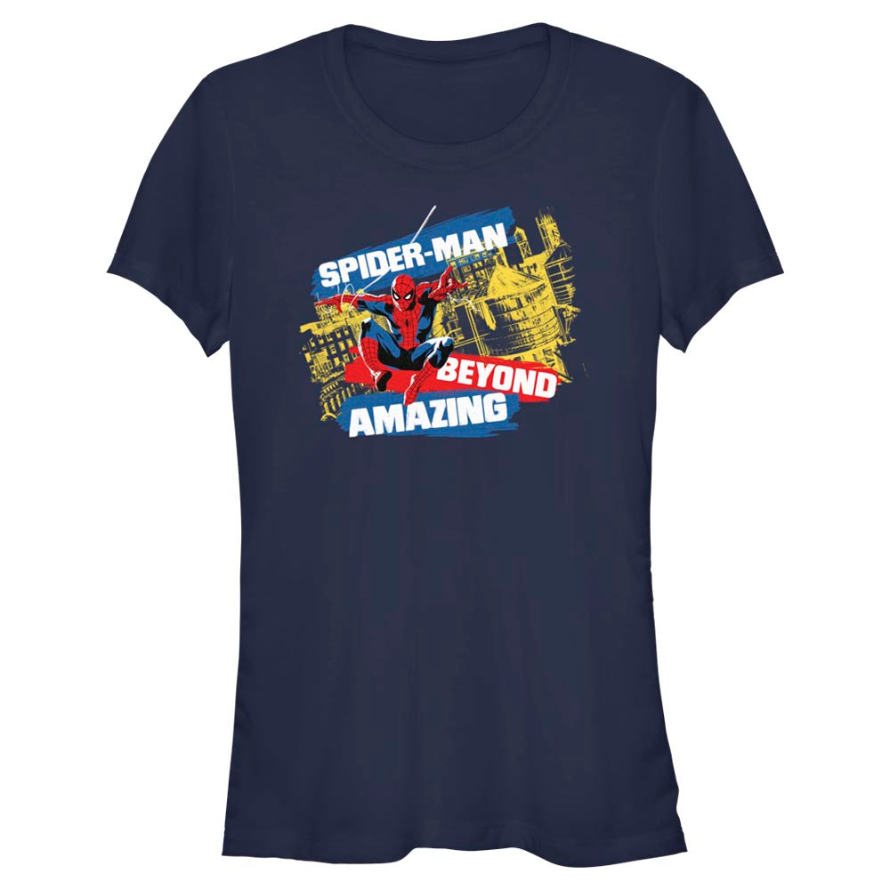 Junior's Marvel Spider-Man Beyond Amazing SPIDERMAN CITY SWING T-Shirt